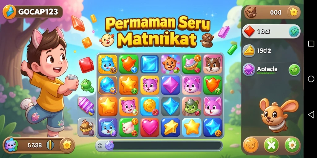Gameplay seru GOCAP123 dengan tantangan Match-3 yang menyenangkan.