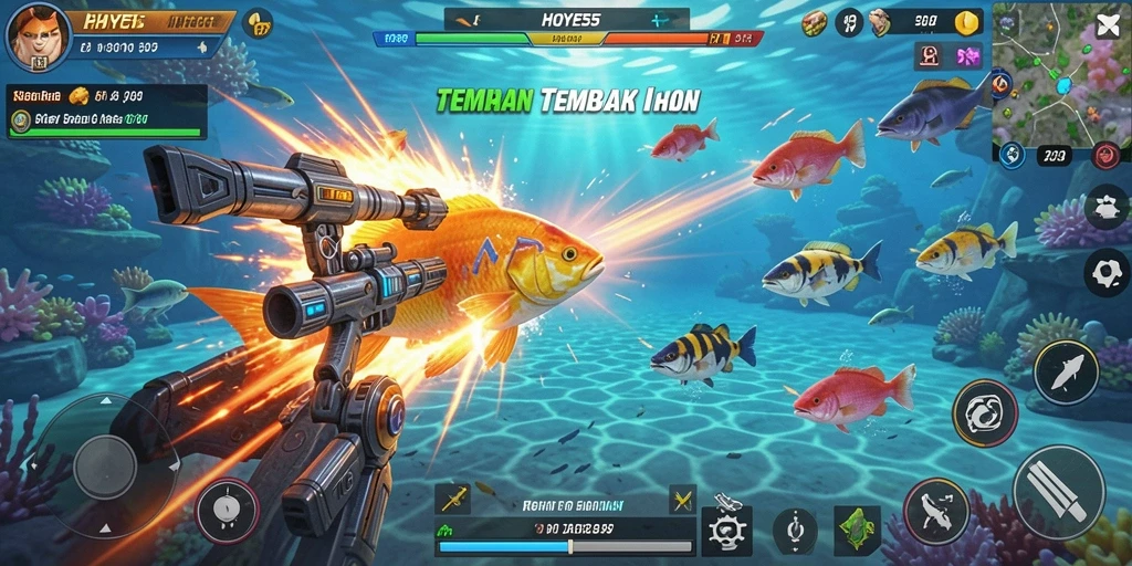 Screenshot gameplay HOYE55 saat menangkap ikan.
